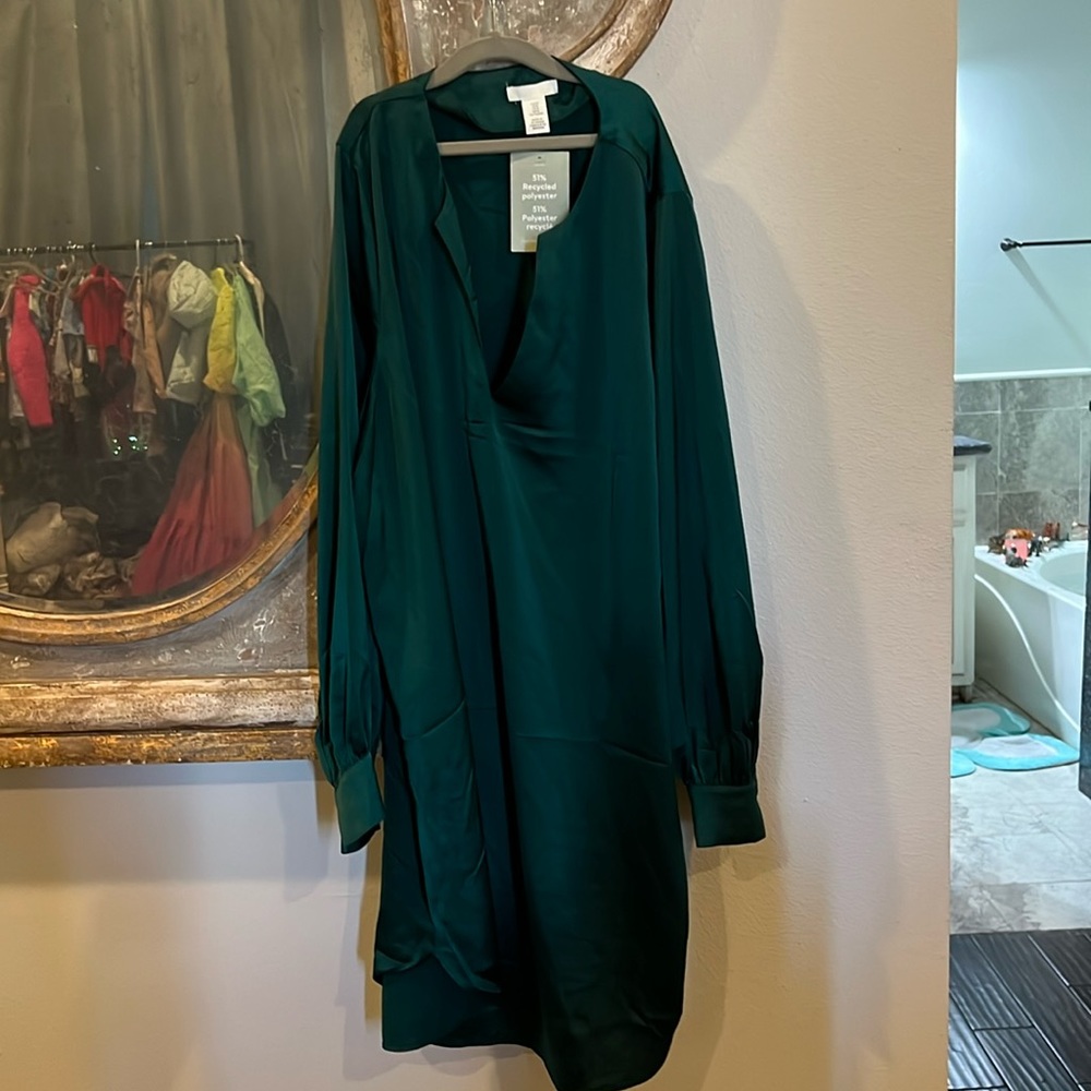 H&M green satin dress